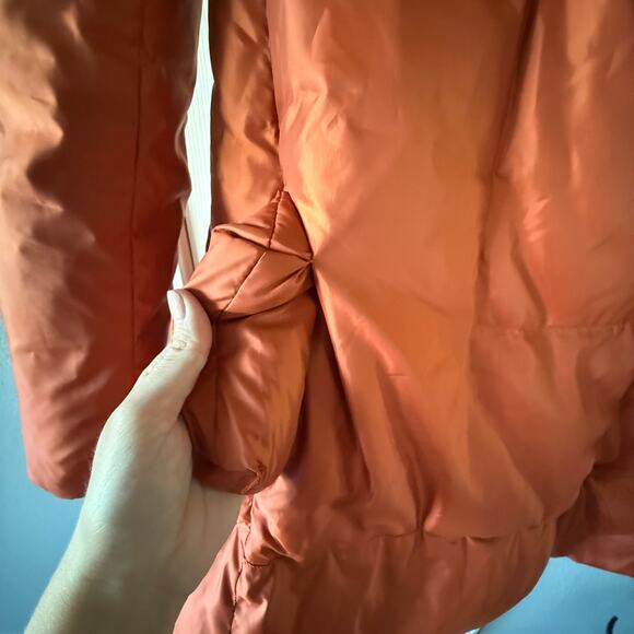 Surlansive Burnt Orange Down Puffer Coat w/ Fur Trim Hood Size 36 Small - Picture 8 of 16